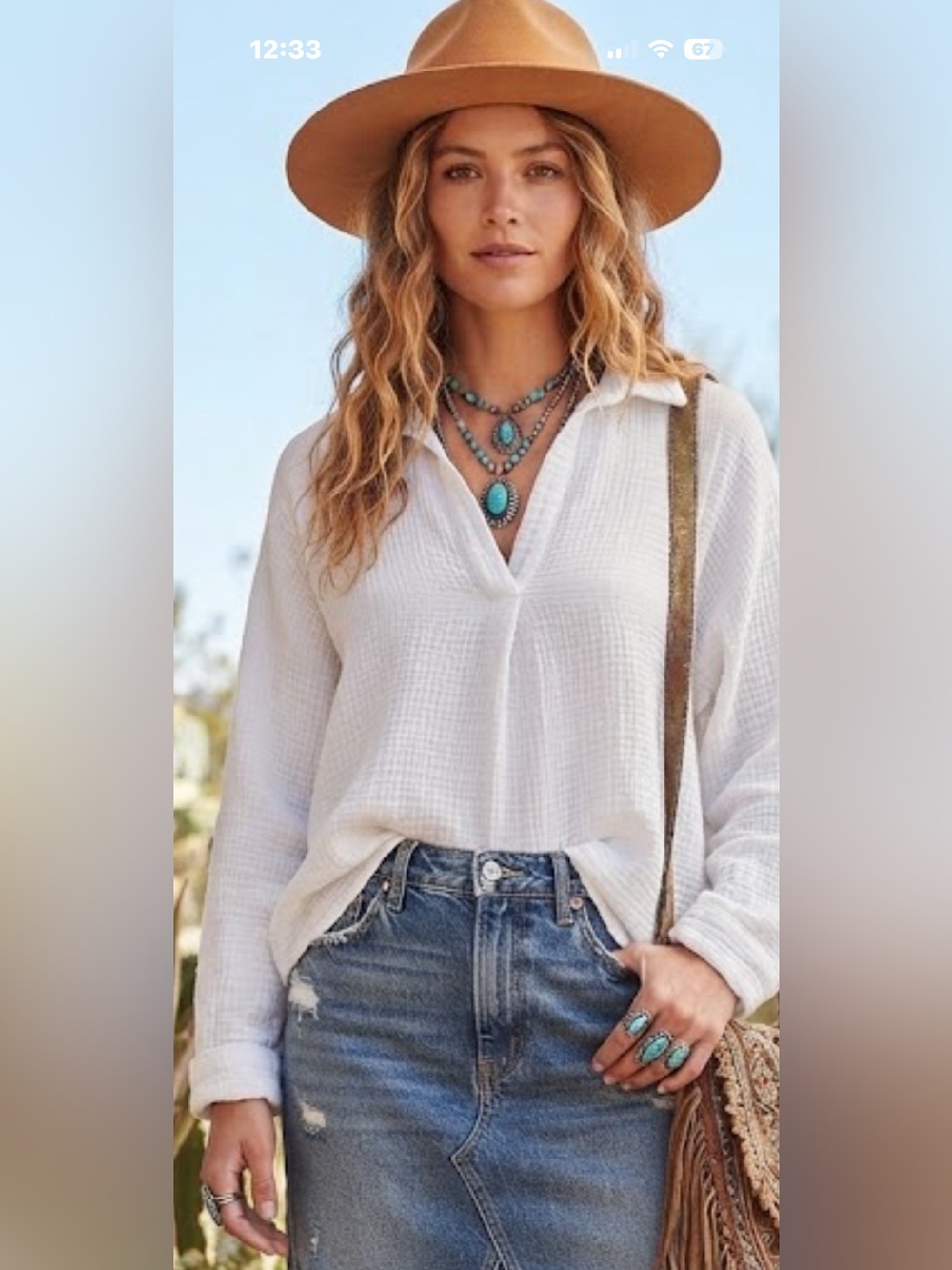 Cynthia Rowley Cotton Gauze Henley Polo Top 2X White Boho Coastal